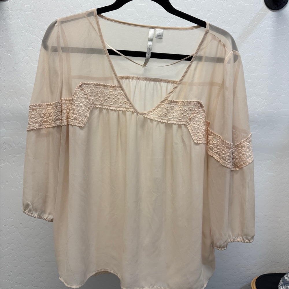 LC Lauren Conrad Cream Bell Sleeve Blouse